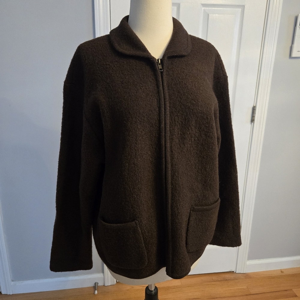 Chocolate Brown Wool Zip Up Sweater